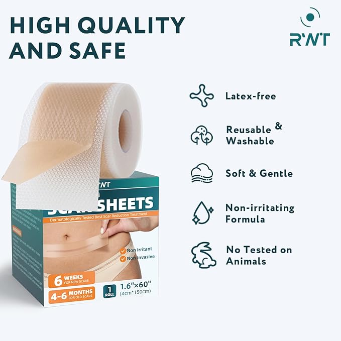 Silicone Scar Sheets, Silicone Scar Tape for Surgical Scars - 60" x 1.6" Roll - 1.5M, Medical Grade Reusable Effective Scar Removal for Keloid, C-Section, Tummy Tuck, and Acne