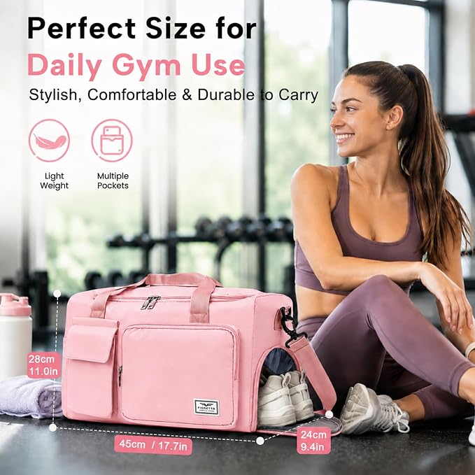 FIORETTO Women's Gym Duffle Bag with Shoes Compartment, 30L Capacity, Ideal for Travel, Gym, Sports, Duffel, Weekender