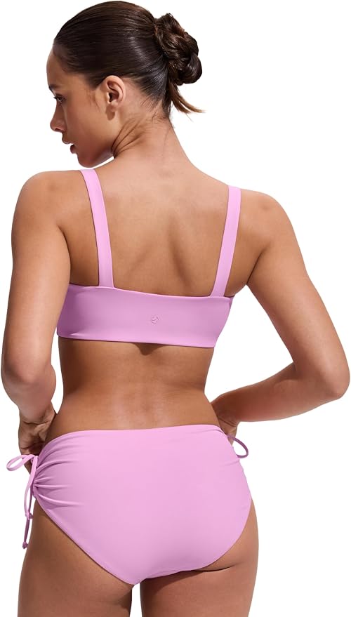 CRZ YOGA Square Neck Bikini Tops for Women - Padded Wide Straps Full Coverage Bathing Suit Swim Bra