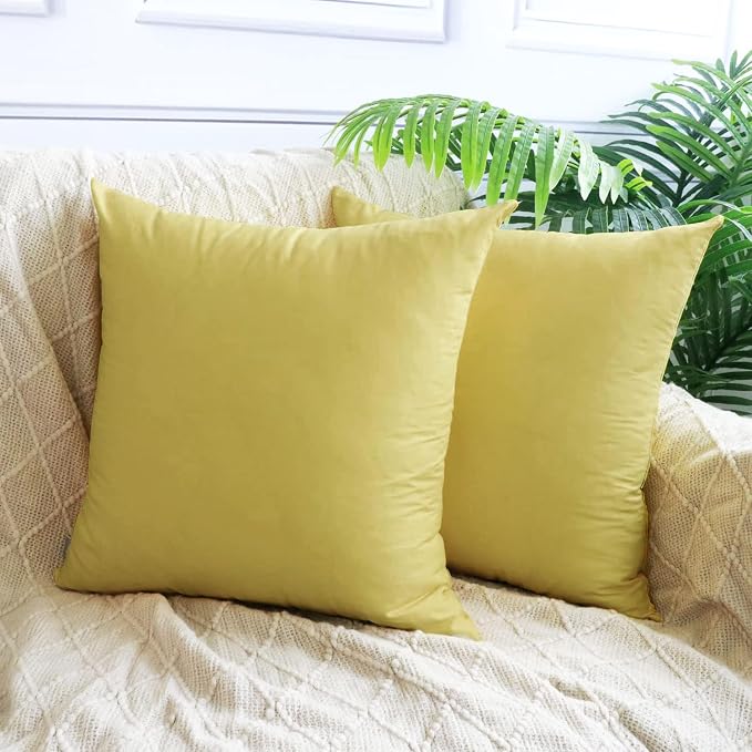 Thmyo 4-Pack 100% Cotton Comfortable Solid Decorative Throw Pillow Case, Square Cushion Cover Pillowcase Sublimation Blank Pillow Covers DIY Throw Pillowcase(18x18 inch/ 45x45cm,Light Yellow 2)