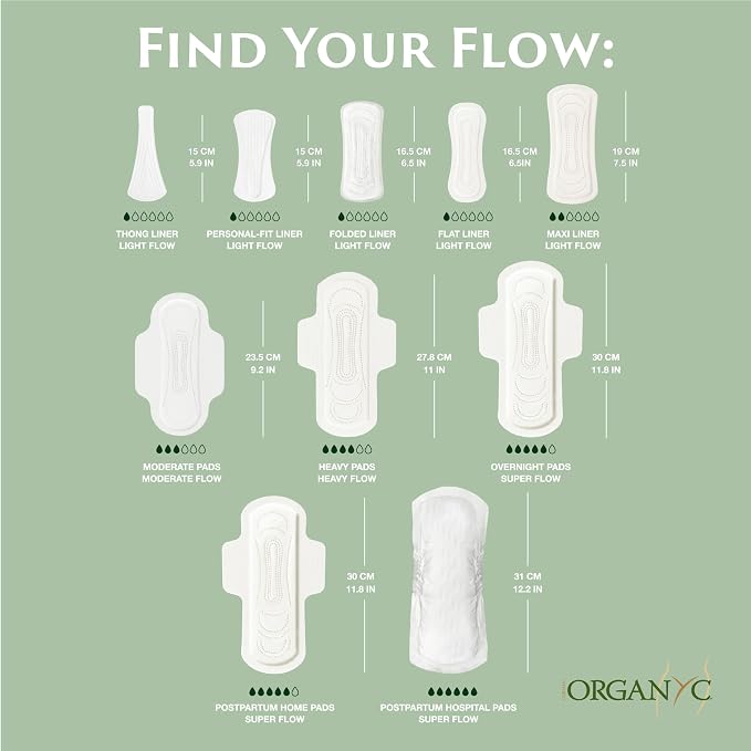 Organyc - 100% Certified Organic Cotton Inside and Out Feminine Pads, Sanitary Napkin 40 Count, Moderate Flow, Regular Absorbency, New Larger Size Packaging