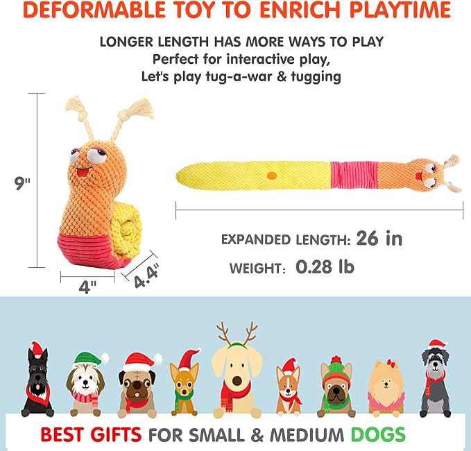 lilfrd Dog Puzzle Enrichment Toy, Squeaky Crinkle Plush Snail Pup Toys