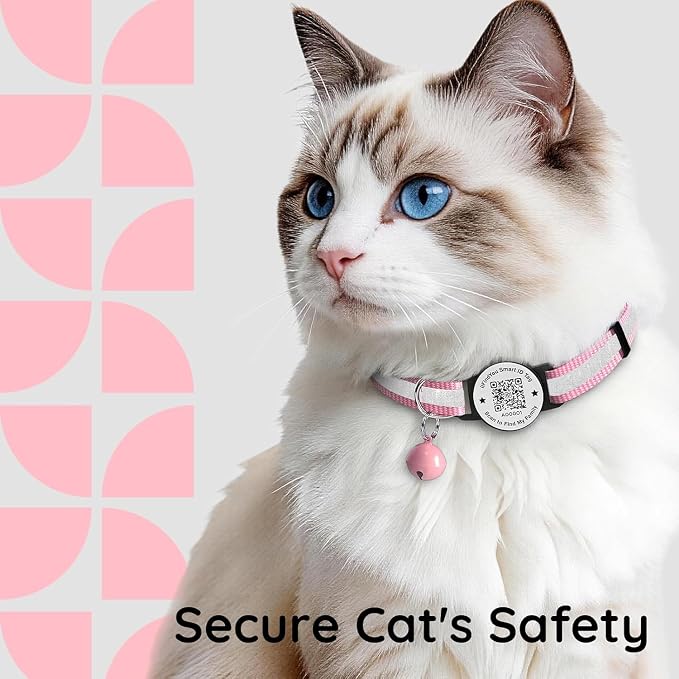 Breakaway Cat Collar QR Code, Reflective Bell, Adjustable Kitten, 4-Pack