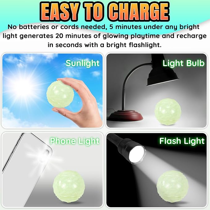 LECHONG 4-Pack 2.5” Glow in The Dark Squeaky Dog Balls, Durable Glowing Bouncy Rubber Fetch Toy Balls for Small Medium Puppy Dogs Nighttime Playing Indoors and Outdoors