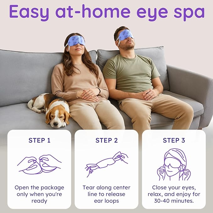 16 Pack Lavender Steam Eye Mask for Dryness, Puffiness, Strain & Relaxation, Heated Eye Mask for Sleep & Travel, Self-Heating & Disposable Warm Compress, Travel Essentials, Relaxation Gifts for Women