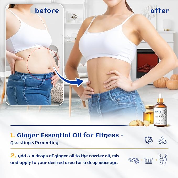 HIQILI 1 Fl Oz Ginger Oil, Ginger Essential Oil for Hair, Massage, Skin - 30ml | Warming Sensation for Body & Joint Comfort, Soothe Tired Muscles, Enjoy a Cozy Calming Space - 30mL / 1.01 fl.oz