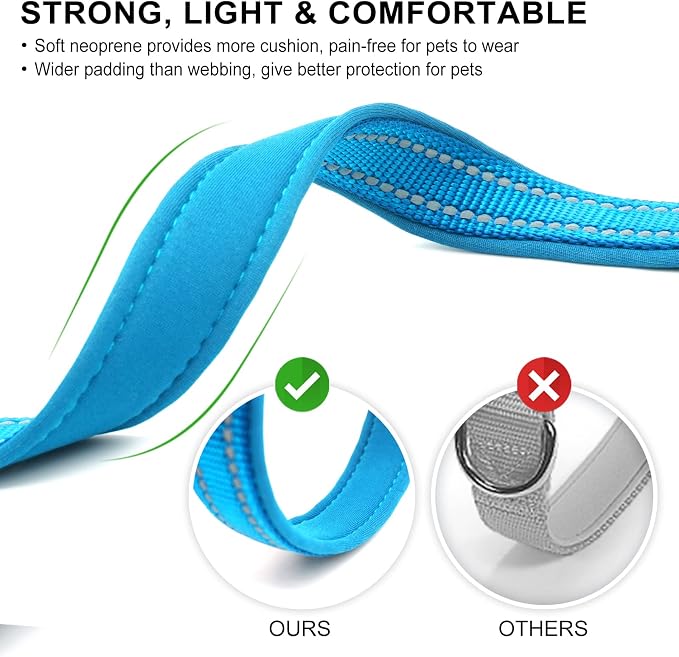 azuza Reflective Dog Collar, Neoprene Padded Puppy Collar, Blue, XS