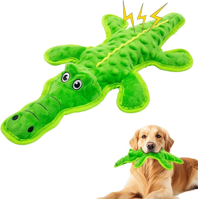 No Stuffing Dog Squeak Toys, Chew Toys for Small, Large Puppies Crocodile | Durable Plush Puppy Teething Toys, Interactive to Keep Pets Busy, Toss Fetch Tug Play, Best Birthday Gift