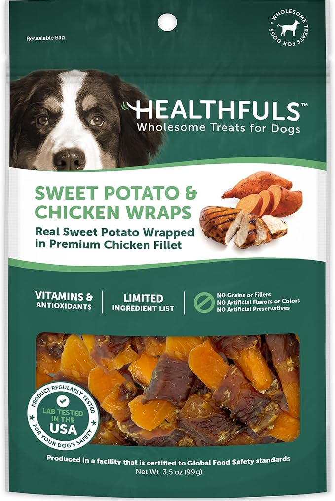 HEALTHFULS Chicken Wrapped Sweet Potato Dog Treats, 3.5oz | Premium Chicken Breast, Real Sweet Potato, Vitamins & Antioxidants, No Artificial Colors, Everyday Treat, For All Life Stages