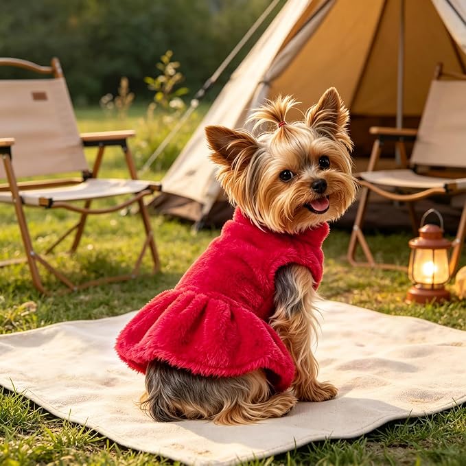 Idepet Winter Dog Dress, Fleece Puppy Pet Skirt Small Dogs Girl Clothes | Warm Coral Fleece, Machine Washable, for Indoor Daily Wear, Outdoor Walking, Halloween Christmas Holiday Gift, Easy On & Off