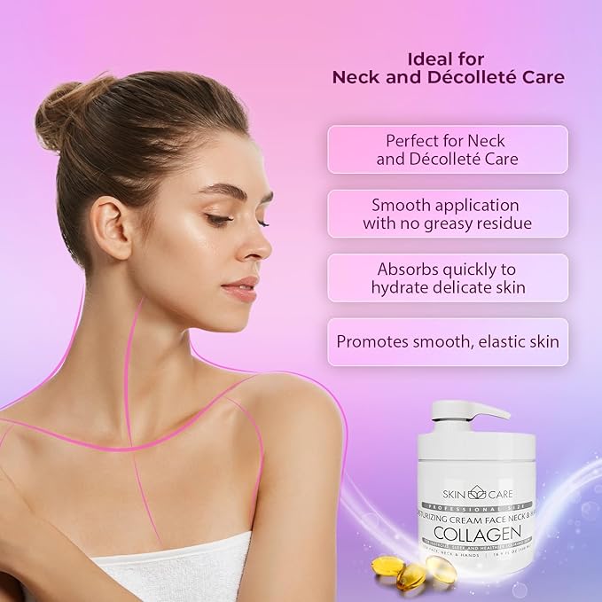 Skin Care Collagen 3-in-1 Moisturizer Face Cream, Neck and Hands - Treatment for Crepey Texture, Wrinkles and Sagging - Daily Lotion for All Skin Types - 16.9 fl. oz.