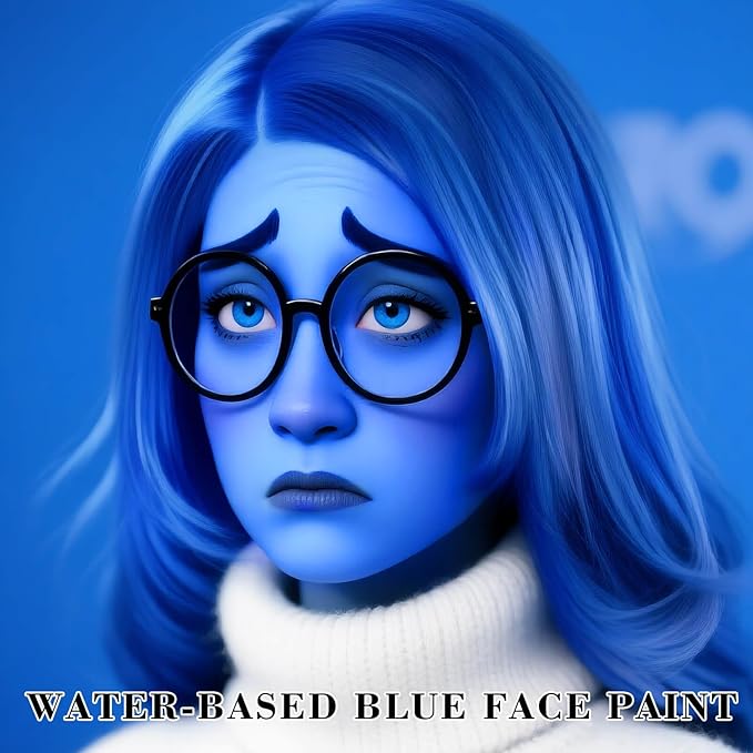 White Blue Face Paint with Sponges,1.01oz/pc Water Based Royal Blue Face Painting Kit for Avatar Smurf Mystique Cosplay Makeup,Halloween SFX Makeup Dark Blue Body Paint for Adults and Kids