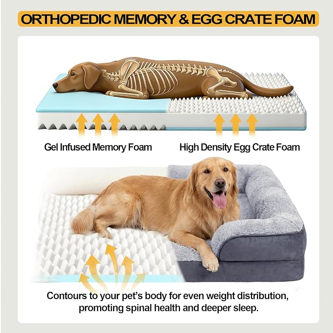 Orthopedic Extra Large Dog Bed, Memory Foam XL Dog Bed Couch, 44" L | Dual-layer Foam Mat, Washable Cover&Waterproof, Contoured Bolster Design, Indoor&Car Truck, Pet Bed for Dogs Cats Up to 90lbs