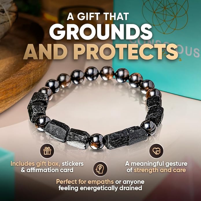 Conscious Items Protection Bracelets for Women & Men, Healing Crystal Bracelet with Natural Stones for Energy Shielding, Grounding, Stress, & Negative Energy Protection