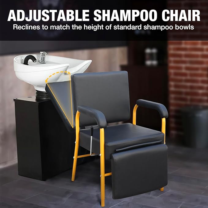 Reclining Shampoo Chairs Adjustable Height Shampoo Chairs for Salon Barber Chair Hair Stylist Chair Recline Salon Chair Spa Beauty Equipment for Hair Stylists, Tattoo Artists, Cosmetologists（Gold）