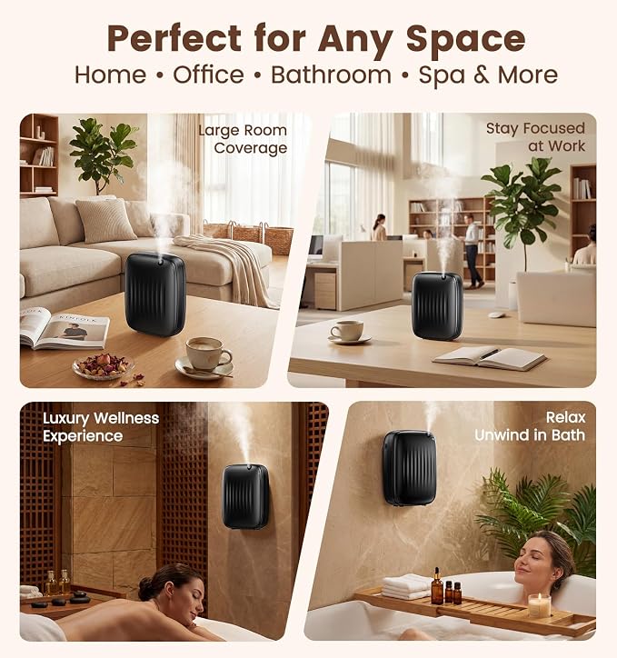 Waterless Essential Oil Diffuser - Whole-Home Scent Cold Air Diffuser Up to 3000sq.ft for Large Home Office Hotel - Adjustable Intensity & Time, App & Panel Control - Quiet, Wall Amount