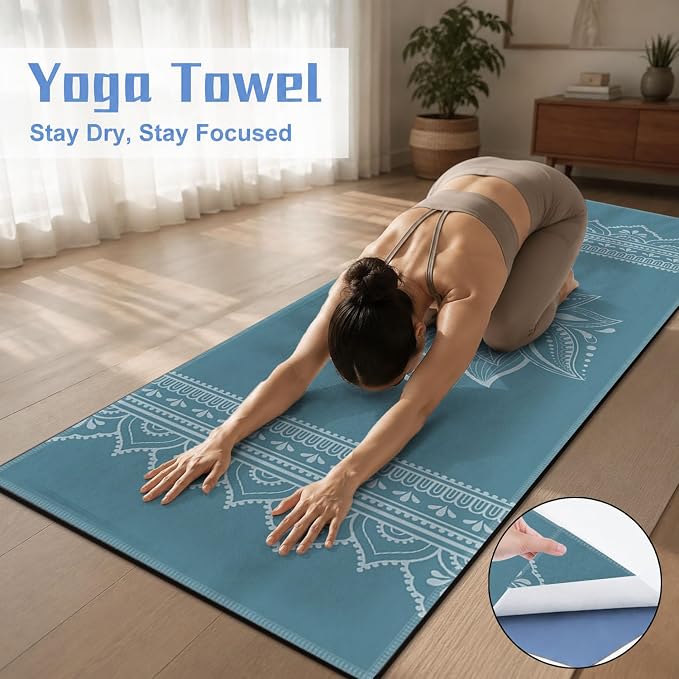 Yoga Mat Towel, Hot Yoga Non Slip with 4 Corner Pockets, 70 x 26 in | Soft Absorbent Microfiber With Four Corner Pockets, Fits Over Yoga Mats For Hot Yoga, Pilates, Gym, And Travel