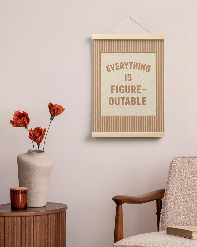 FGFK Everything Is Figureoutable Positive Affirmations Wall Art Poster Hanger Frame, Retro Warm Beige Inspirational Canvas Prints Framed Wall Decor for Office Classroom Home Bedroom, 12x16 Inch