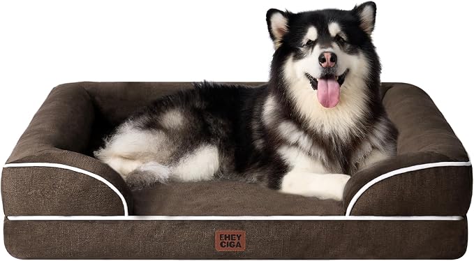 EHEYCIGA Orthopedic XXL Dog Bed, Waterproof Washable XL Big Pet Bed 48" | Non-Slip Bottom and Egg-Crate Memory Foam Extra Large Pet Couch Bed with Washable Removable Cover, Brown