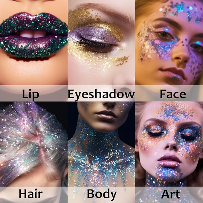UCANBE Red Body Glitter Stick for Singer Concerts Music Festivals, Face Glitter Makeup for Face Body Hair Eyes & Lips, Chunky Glitter Sparkling Mermaid Sequins for Women 1.2OZ