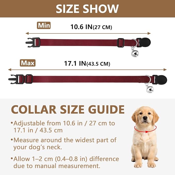 Burgundy Red Kitten Collars 2 Pack Adjustable Pet Collar Adjustable Length 10.6" to 17.1"