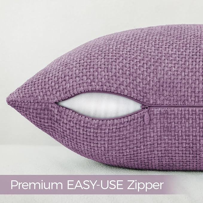 a moment Purple Chenille Throw Pillow Covers 24x24 Inch Pack of 2 Modern Decorative Throw Pillow Cases Farmhouse Cross Covers Home Decor for Sofa Bedroom Living Room