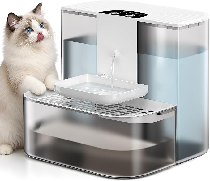 CZPET 4.5L Wireless Cat Water Fountain No Filters | Wastewater Separation, Rechargeable, Ultra Quiet, Automatic Pet Water Fountain for Cats & Small Dogs