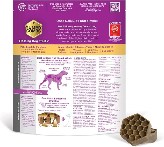 Yummy Combs Dog Dental Treats – Vet VOHC Approved – Delicious Chicken Protein – Removes Tartar with Cleaning Comb Shape – Dental Dog Treats for Medium Dogs (36oz, 45 Count)
