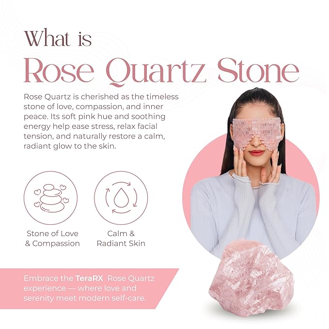 TeraRX® Rose Quartz Eye Mask – Authentic Crystal Eye Mask for Facials with Adjustable Straps – Natural Quartz Stone Relief for Relaxation, Puffiness, Fatigue & Dark Circles