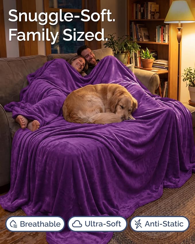 Ultra Soft Fleece Blanket Oversized King Size - Flannel Fleece Luxury Blanket - Lightweight for Couch Bed Chair - Thick, Warm and Breathable - All Season Cozy, Purple