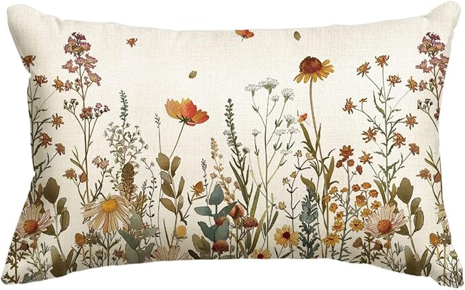 AVOIN colorlife Fall Flowers Throw Pillow Cover 12x20 Inch | Seasonal Autumn Thanksgiving Harvest Decoration for Sofa Couch Farmhouse Living Room Decor