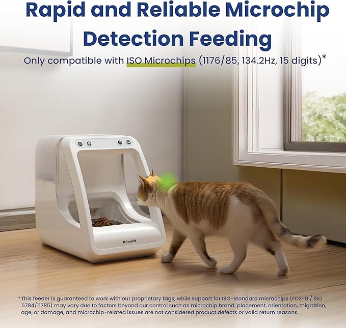 Automatic Microchip RFID Cat Feeder, 16-Cup, White | ISO Microchip & PawsPik RFID Tag Compatible, App Control, Portion Control, Personalize Feeding