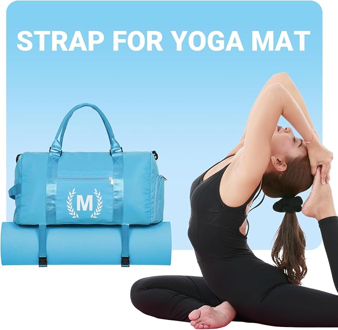 Gym Bag for Women, Personalized Duffle Bag with Shoe Compartment, Sports Bag for Yoga & Dance with Wet Pocket and Mat Strap(AquaBlue,D)