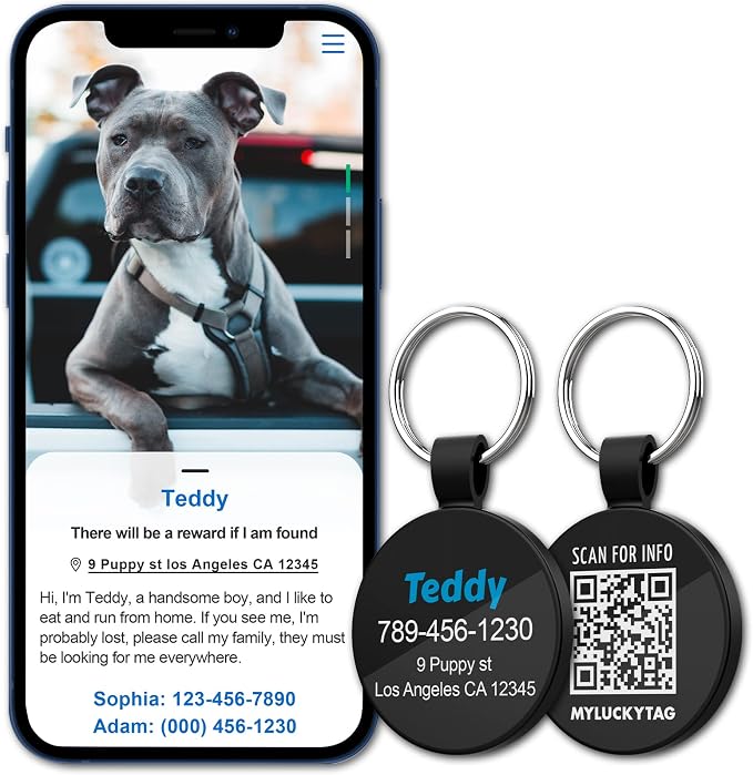 MYLUCKYTAG Personalized QR Code Pet ID | Dog & Cat Collar Tag | Online Profile with Instant Scanned Location Alert Email