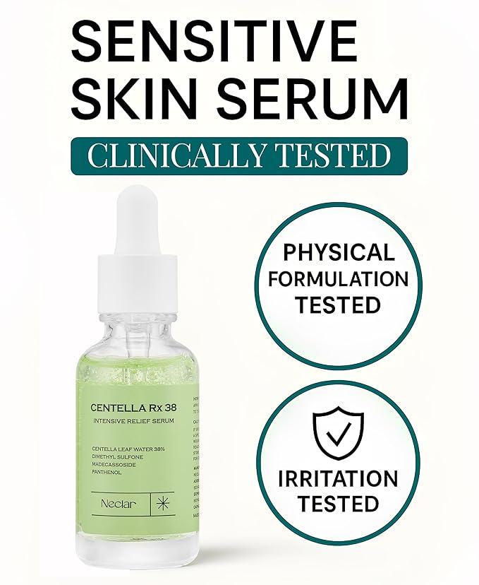 Centella Asiatica Serum Korean - Redness Corrector for Face - 38% Cica Leaf Water and Madecassoside - Ph Balanced - Barrier Support - Lightweight Calming - Rosacea Skincare Serum - Centella Ampoule