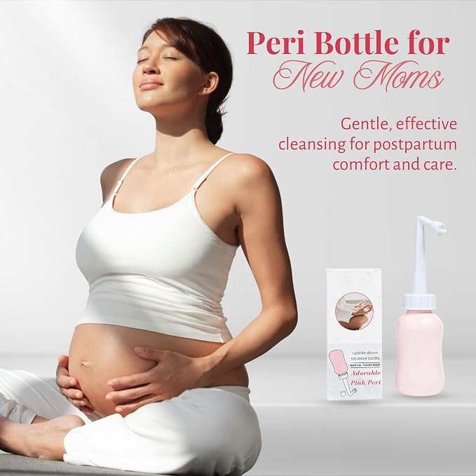 Adorable Pink Peri - Peri Bottle After Birth Care for Postpartum Essentials Feminine Pink Portable Bidet Water Squeeze Spray Bottle for Pain Relief tears Hemorrhoids with Bottle Cap 360 ml (12 oz)