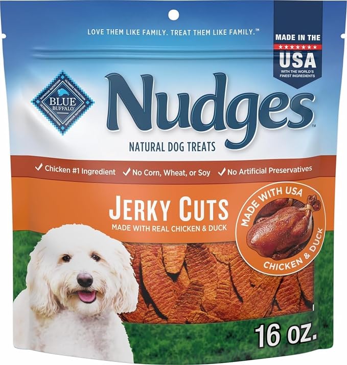 Blue Buffalo Nudges Jerky Cuts Chicken & Duck Dog Treats, 16 oz | Real Chicken & Duck First, Made in the USA, No Corn, Wheat, or Soy