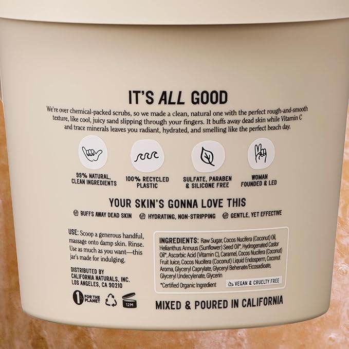 California Naturals Exfoliating Body Scrub with Coconut Oil, Sugar and Vitamin C Naturally Scented with Toasted Coconut, 14.5 oz