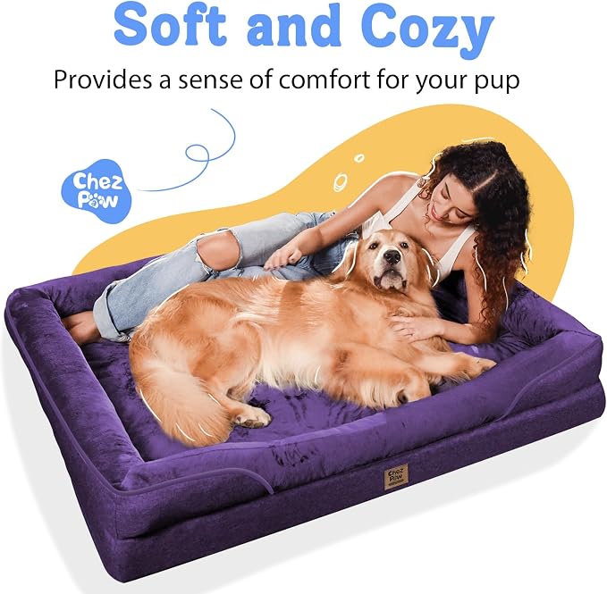 Waterproof Orthopedic XL Dog Bed for Large and Extra Large Dogs | Egg Crate Foam, 4-Sided Bolster Support, Waterproof Liner, Non-Slip Bottom, Machine Washable Cover, 42 x 30 Inch