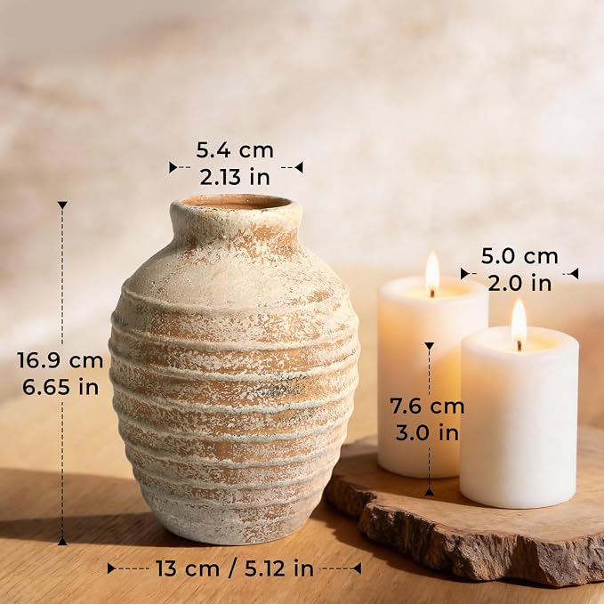 DOWAN Ceramic Flower Vase, Decorative Pampas Vase for Home Decor, Modern Farmhouse Pottery Vase for Living Room Table Kitchen Bedroom Coffee Desk Entryway Mantel Book Shelf (Brown, 6.6 INCH)