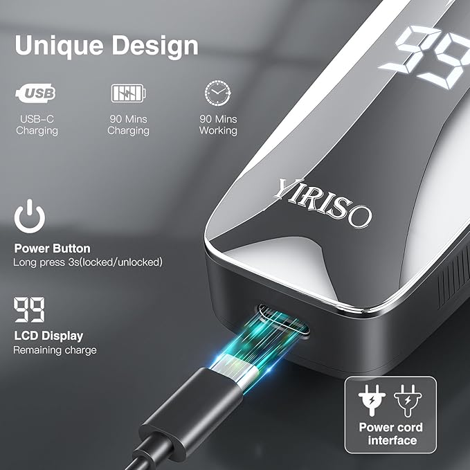 YIRISO Electric Razor for Men, 90Min Long-Lasting Shaver with 4D Floating Head & LCD Display, Ultra Smooth for Sensitive Skin, IPX6 Waterproof, USB-C Fast Charge, with Travel Case - Ideal Gift