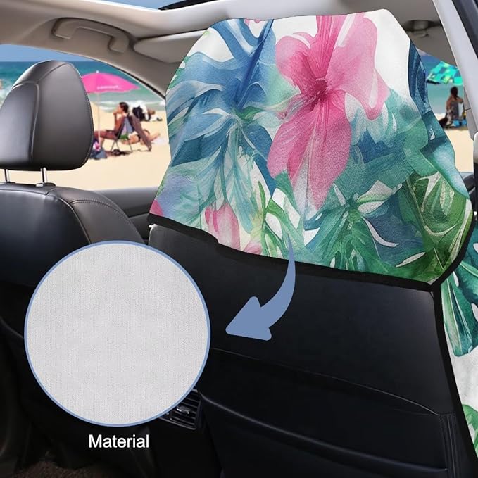 INSTANTARTS Aesthetic Tropical Flower Towel Car Seat Covers Sports Car Towel Mat for Yoga and Travel
