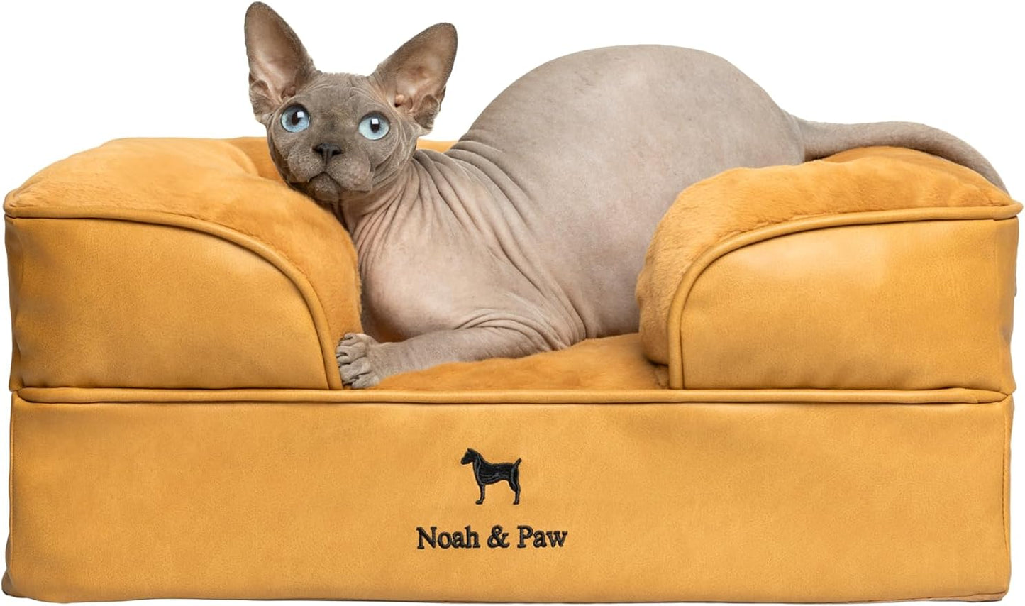 NOAH & PAW Small Dog Bed, 20x15x8 Inch, Cat Bed for Indoor Cats, Orthopedic Eggshell Memory Foam Infused with Cooling Gel, Water Resistant Inner Cover Machine Washable (Faux Leather)