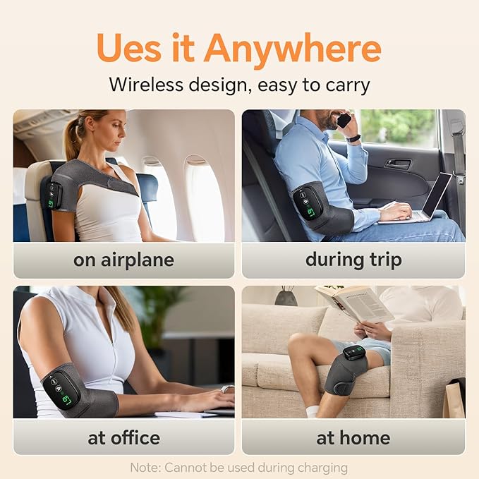 Foot Massager with Heat, Knee Shoulder Elbow 3 in 1 Feet Massager, Heated Knee Massager, Shoulder Massager with Heat Vibration, 210 mins Battery, Cordless Portable, Touchscreen Control (Grey)