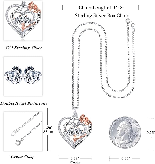 Iefil Valentines Day Gifts for Her Wife - 925 Sterling Silver Double Birthstone Necklace, Anniversary Birthday Gifts for Women, Jewelry Gift for Wife Girlfriend Mom Her