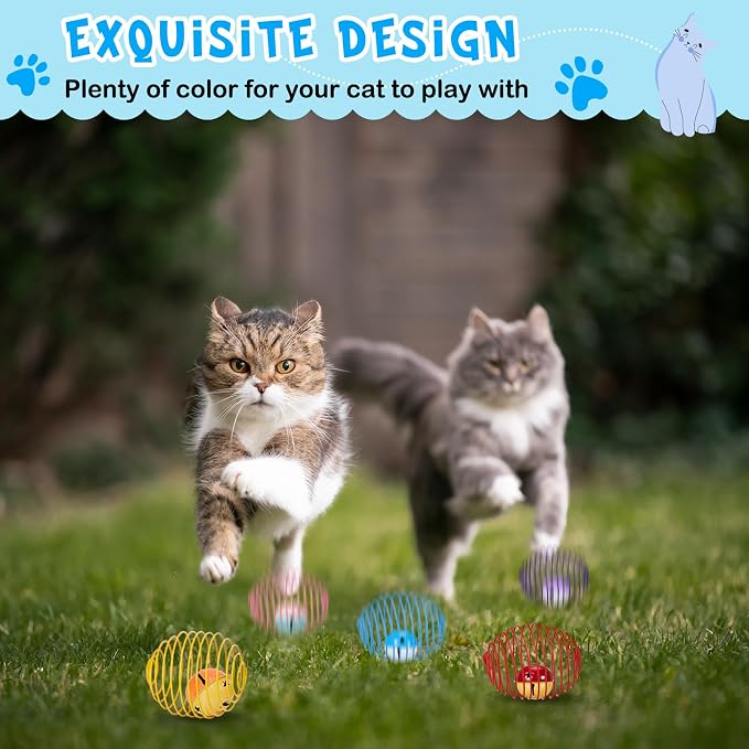 Jecery 5 Pcs Cat Toys Spring,Bell,Multicolor