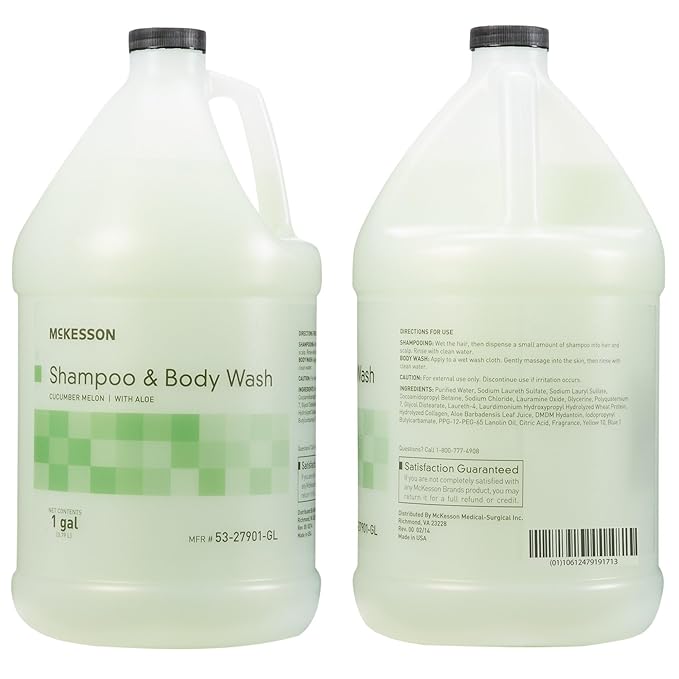 McKesson Body Wash and Shampoo - 1  Gallon Bulk Refill Full Body Wash with Aloe, Cucumber Melon Scent - Sensitive Skin & Hair 2‑in‑1