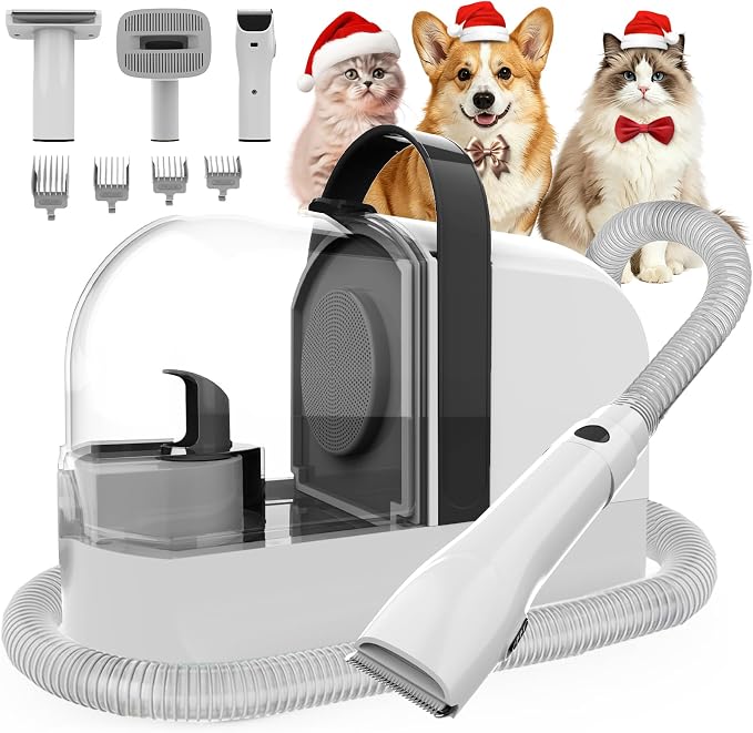 PG10 Dog Grooming Vacuum with Electric Clipper & Shedding Brush, 12,000Pa Suction Pet Grooming Vacuum for Dogs, Low Noise Pet Hair Vacuum with Grooming Kit for Home Shedding and Trimming