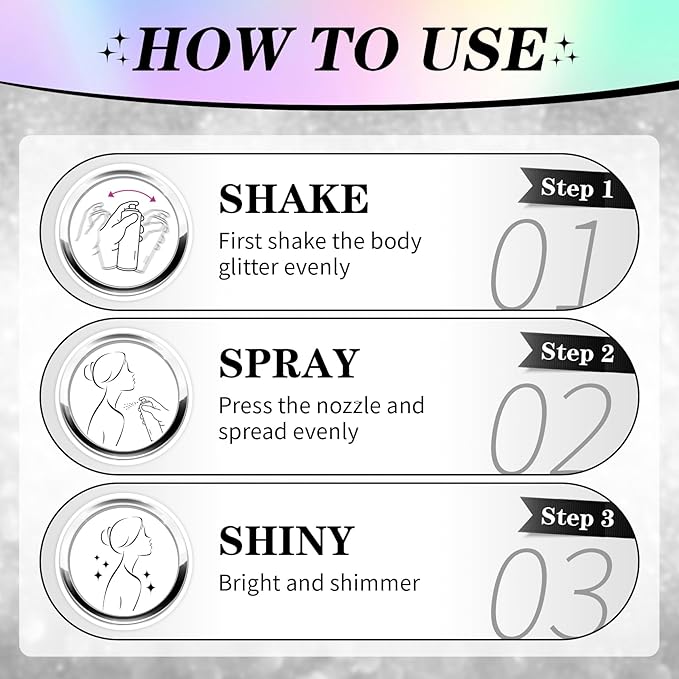 AWCCXMYM Body Glitter Spray Sparkle Hair Glitter Long Lasting and Quick-Drying Face Glitter Spray for Hair and Body,Halloween Christmas Festival Accessories Makeup Prom (2.11 Fl Oz)