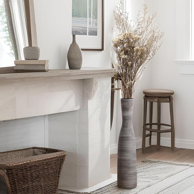 ALMA Black Tall Skinny Vase for Floor, 20" Flower Vase for Home Decor | Decorative Ceramic Vase for Dried Flowers & Pampas Grass, Designed for Living Room, Entryway, Fireplace, Housewarming Gifts